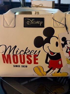Disney White Tote with Retro Mickey Mouse Graphic and Red Accents